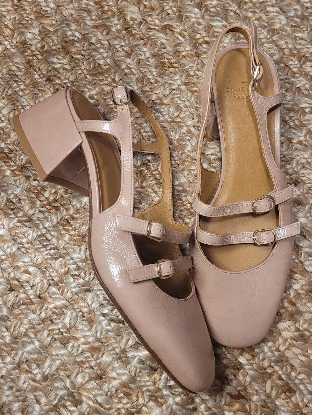 Sézane Paula Babies Nude Patent Leather Double Strap Slingback Pumps 39 Parisian